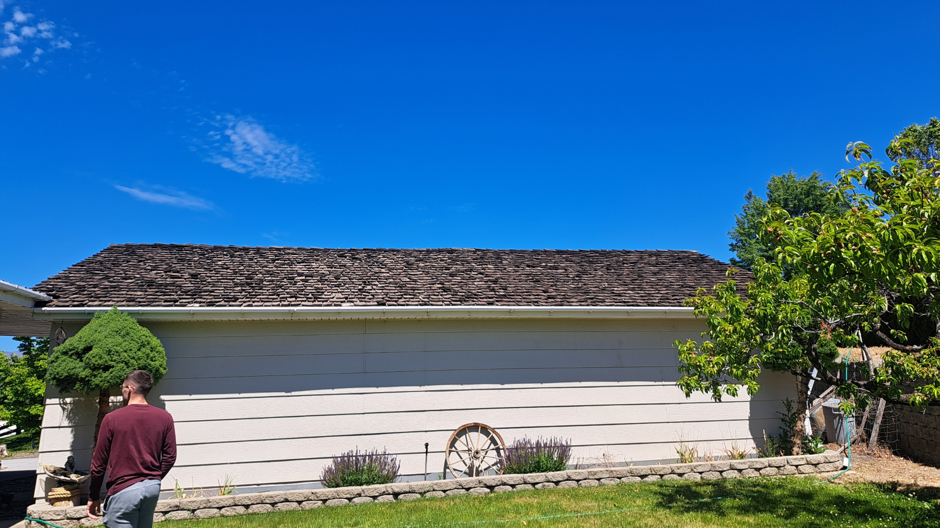 Aging cedar shake roof before Santini Construction replacement